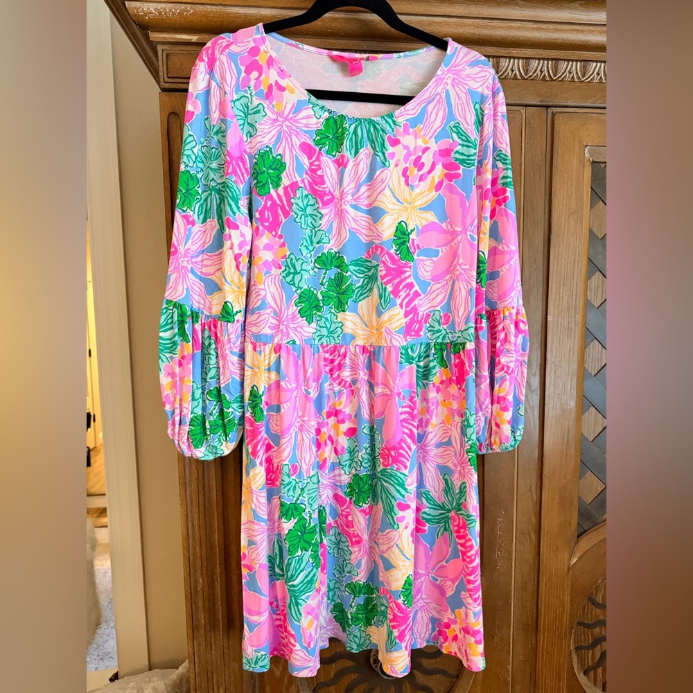 Lilly Pulitzer Colorful Floral Midi Dress in Pink, Green & Blue